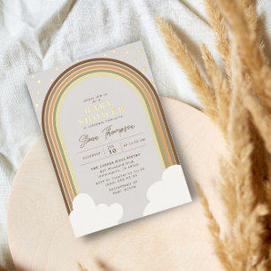 Boho Regenboog Baby Shower Aardse Geslacht Neutraa Folie Uitnodiging