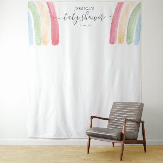 Boho Regenboog Baby Shower Achtergrond Foto Booth Wandkleed (In situ)