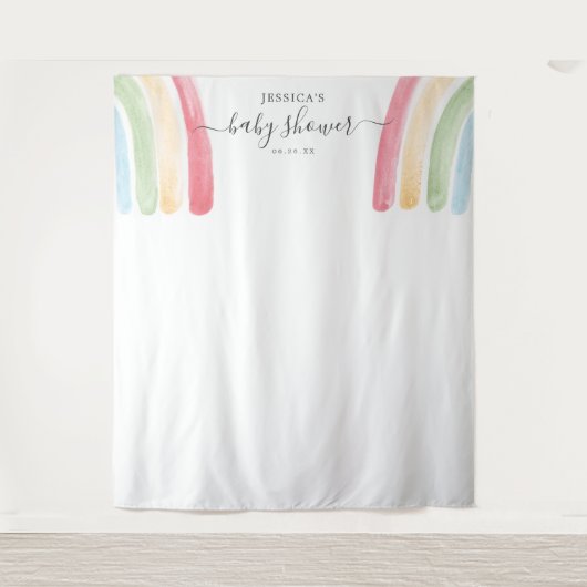 Boho Regenboog Baby Shower Achtergrond Foto Booth Wandkleed (Voorkant)