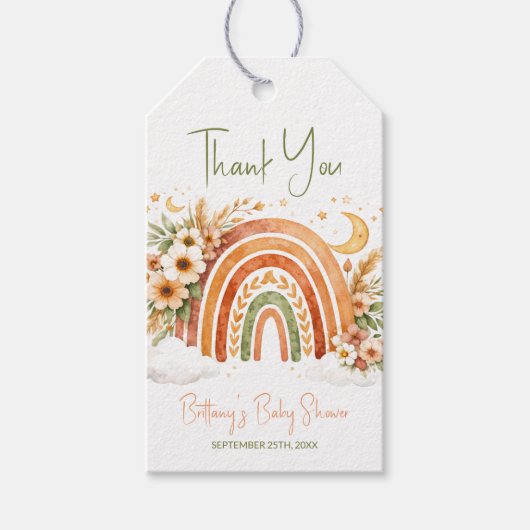 Boho Regenboog Baby Shower Bedankt Cadeaulabel (Voorkant)