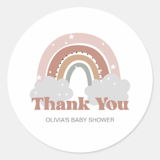 Boho Regenboog Baby Shower Bedankt Ronde Sticker (Voorkant)