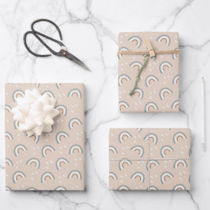 Boho Regenboog Baby Shower Beige Terracotta Groen Inpakpapier Vel
