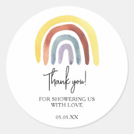 Boho regenboog baby shower dank je wel voor klassi ronde sticker