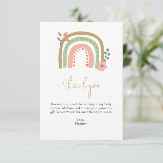 Boho Regenboog Baby shower Dank u Schattigee Paste Bedankkaart (Staand voorkant)