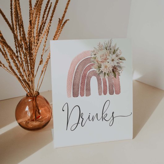 Boho regenboog Baby shower Drinken Reclamebord Met Voetstuk