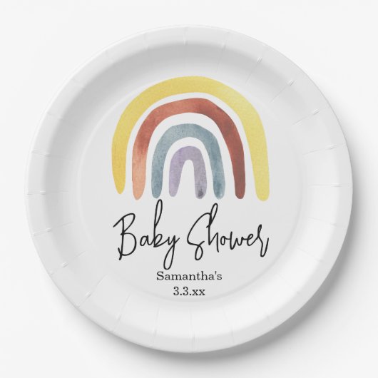 Boho regenboog baby shower papieren bordje (Voorkant)