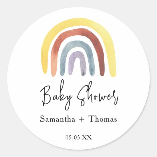 Boho regenboog baby shower ronde sticker (Voorkant)