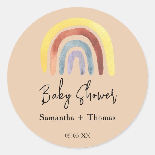 Boho regenboog baby shower ronde sticker (Voorkant)