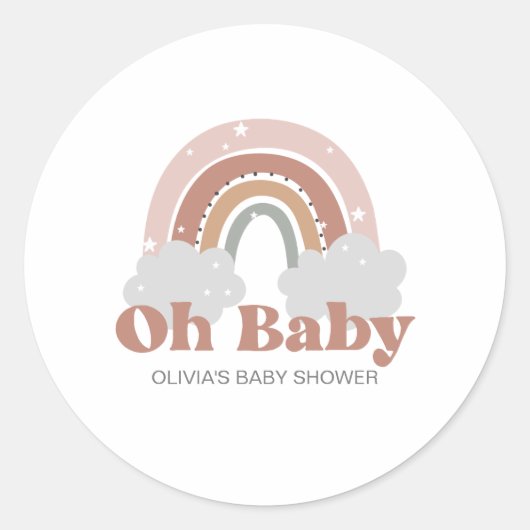 Boho Regenboog Baby Shower Ronde Sticker (Voorkant)