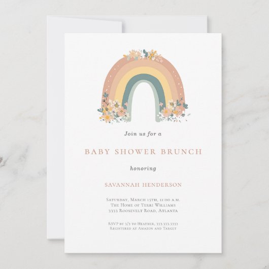 Boho Regenboog Baby Shower Uitnodiging (Voorkant)