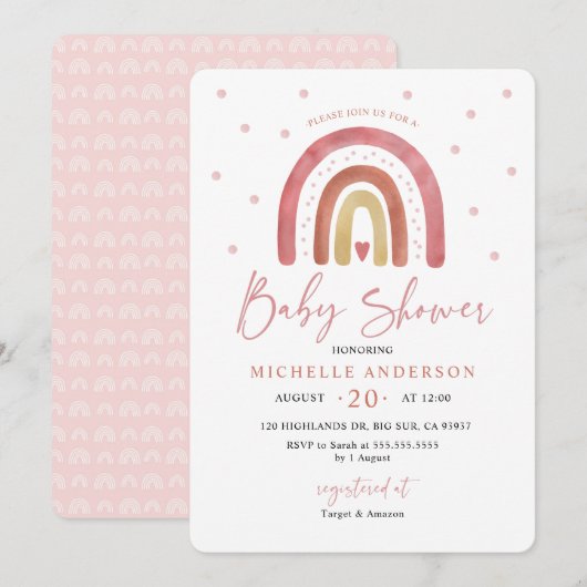 Boho Regenboog Baby Shower Uitnodiging (Voorkant / Achterkant)