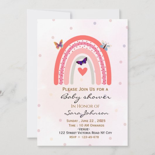 Boho Regenboog Baby Shower Uitnodiging (Voorkant)