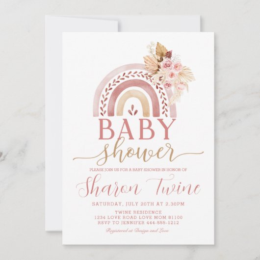 Boho Regenboog Baby shower Uitnodiging Pampas Gras (Voorkant)