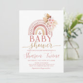 Boho Regenboog Baby shower Uitnodiging Pampas Gras (Staand voorkant)