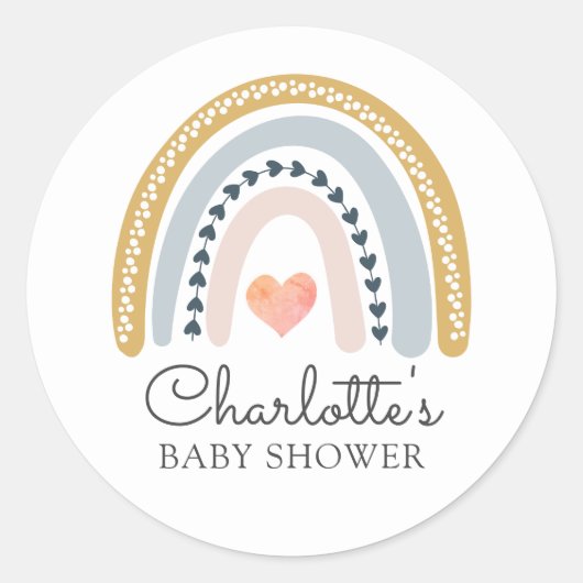 Boho Regenboog Babyfeestje Ronde Sticker (Voorkant)