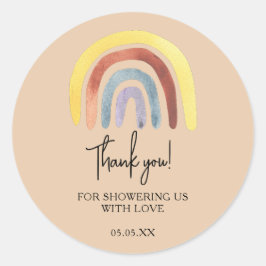 Boho regenboog babyshower bedank je cadeautje ronde sticker
