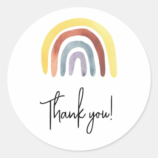 Boho regenboog babyshower bedankt ronde sticker (Voorkant)