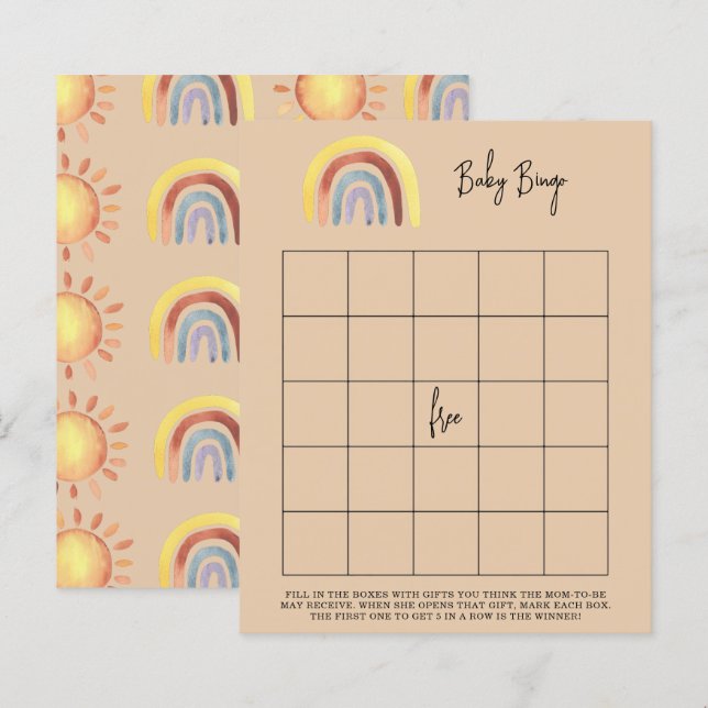 Boho regenboog babyshower bingospel (Voorkant / Achterkant)
