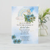 Boho Regenboog Beer Eerste Heilige Communie Kaart (Staand voorkant)