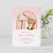 Boho Regenboog Beer Meisje's 1e Verjaardag Kaart (Staand voorkant)