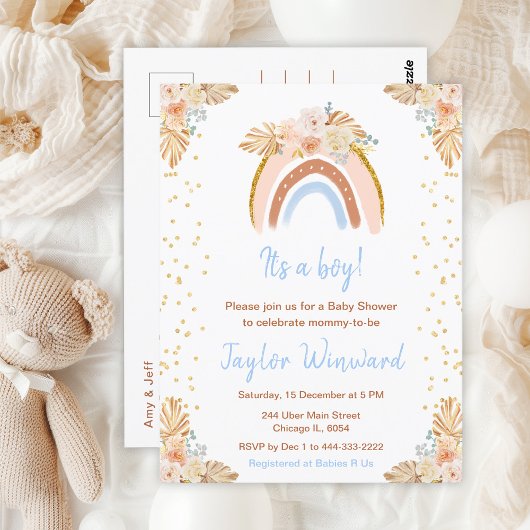 Boho Regenboog Blauwe Baby Shower Briefkaart