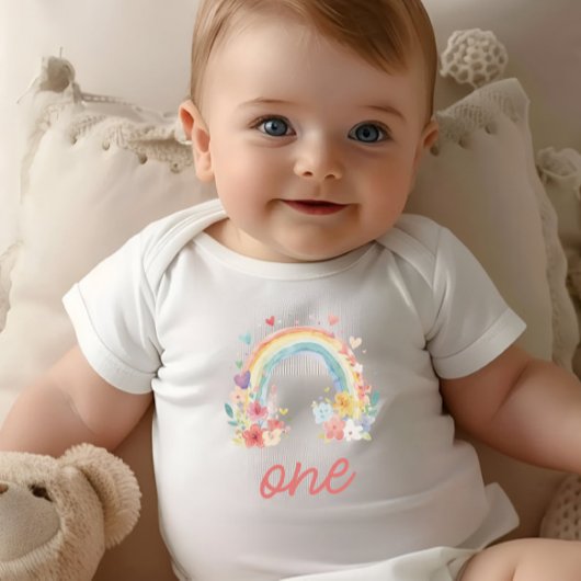 Boho Regenboog Bloemachtig Pastel "Eén" Eerste Ver Romper