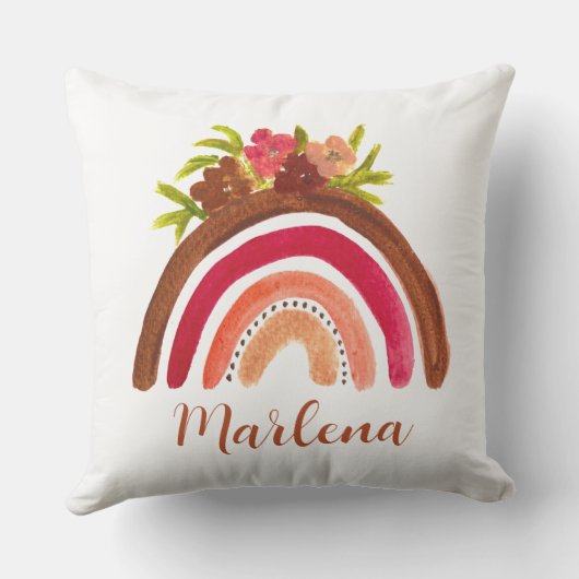 Boho Regenboog Bloemen Boheemse Natuurlijke Kleur Buitenkussen (Achterkant)