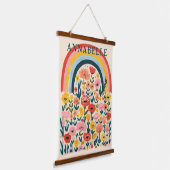 Boho Regenboog Bloemen Illustratie Voornaam Hangend Wandkleed (Gebogen)