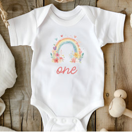 Boho Regenboog Bloemige Pastel "Eén" Eerste Verjaa Romper