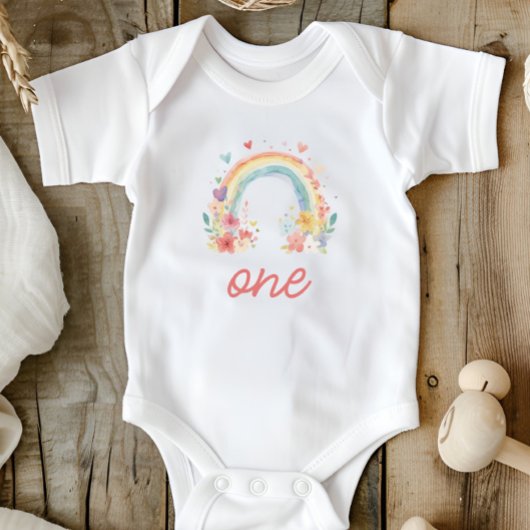 Boho Regenboog Bloemige Pastel "Eén" Eerste Verjaa Romper