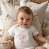 Boho Regenboog Bloemige Pastel "Eén" Eerste Verjaa Romper