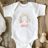 Boho Regenboog Bloemige Pastel "Eén" Eerste Verjaa Romper