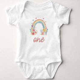 Boho Regenboog Bloemige Pastel "Eén" Eerste Verjaa Romper
