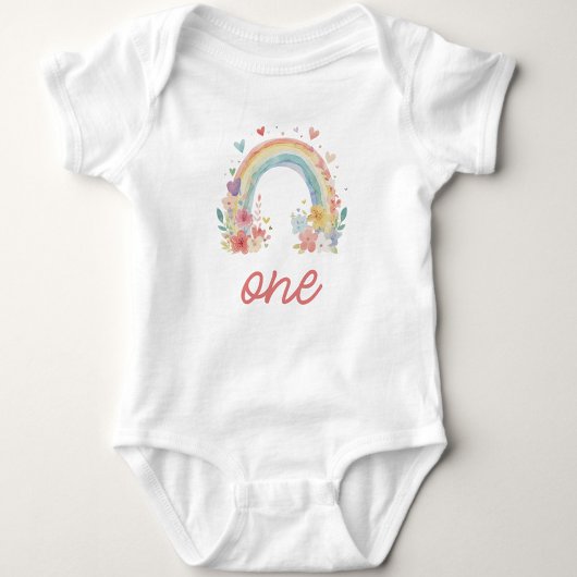 Boho Regenboog Bloemige Pastel "Eén" Eerste Verjaa Romper