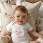 Boho Regenboog Bloemige Pastel "Eén" Eerste Verjaa Romper