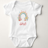 Boho Regenboog Bloemige Pastel "Eén" Eerste Verjaa Romper