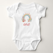 Boho Regenboog Bloemige Pastel "Eén" Eerste Verjaa Romper (Voorkant)