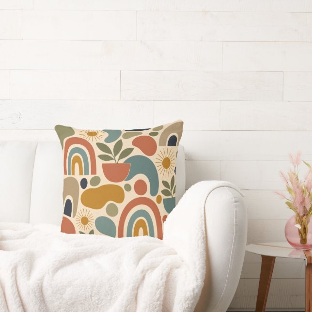 Boho Regenboog & Botanisch Naadloos Patroon Kussen (Bank)