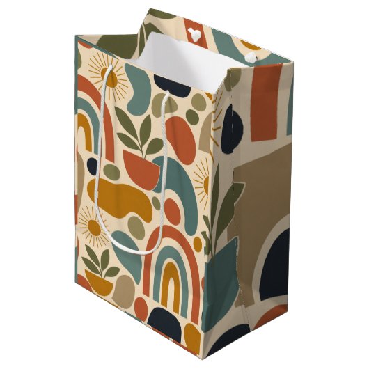 Boho Regenboog & Botanisch Naadloos Patroon Medium Cadeauzakje (Voorkant Gekanteld)