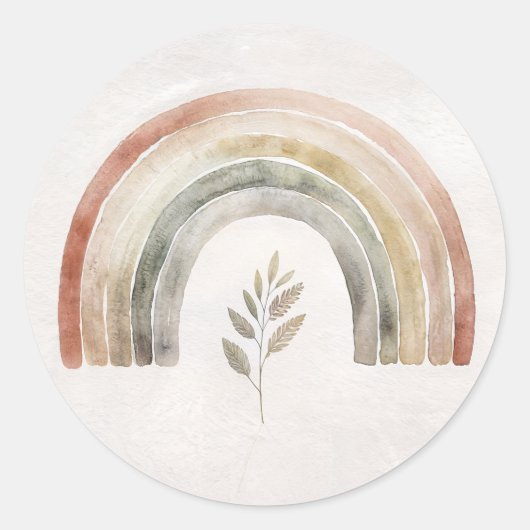 Boho Regenboog Botanische Waterverf Ronde Sticker (Voorkant)