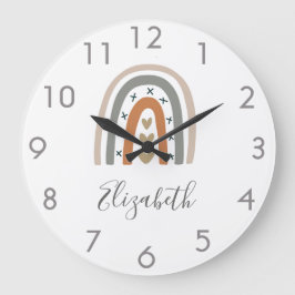 Boho-regenboog bruin beige grijs, schattig grote klok