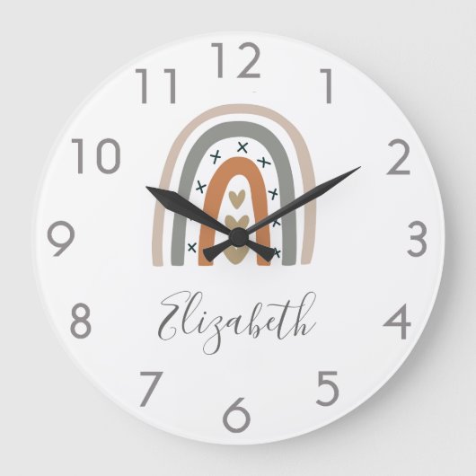 Boho-regenboog bruin beige grijs, schattig grote klok (Voorkant)