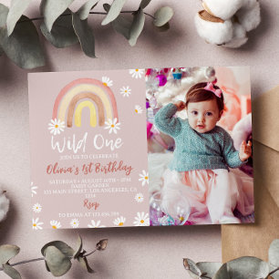 Boho Regenboog Daisy 1e Verjaardag Uitnodiging