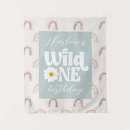 Boho Regenboog Daisy Wild One Meisje eerste verjaa Wandkleed