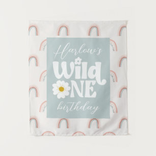 Boho Regenboog Daisy Wild One Meisje eerste verjaa Wandkleed