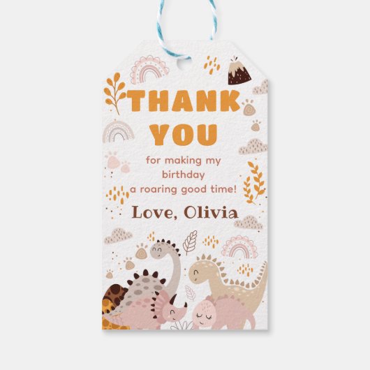 Boho regenboog dinosaurus Verjaardag dank u cadeau Cadeaulabel (Achterkant)