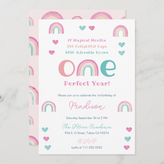 Boho regenboog een perfect jaar 1e verjaardagsfees kaart (Voorkant / Achterkant)