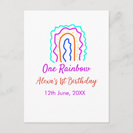 Boho regenboog één verjaardag kinderen fel retro k briefkaart (Voorkant)