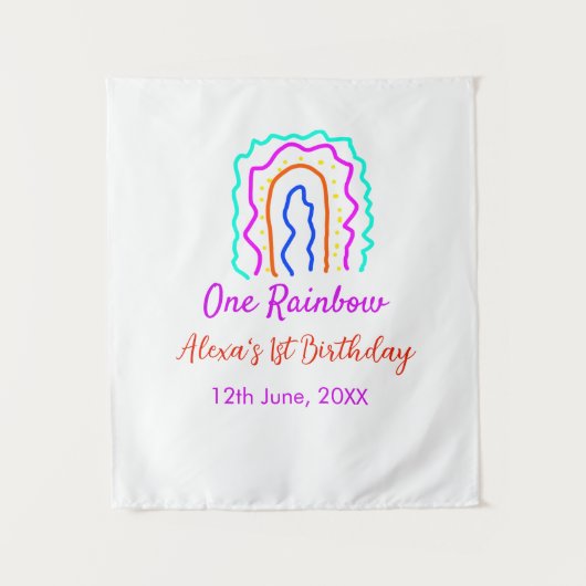 Boho regenboog één verjaardag kinderen fel retro k wandkleed (Voorkant)