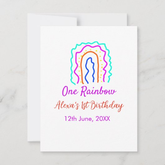 Boho regenboog één verjaardag kinderen fel retro v notitiekaartje (Voorkant)